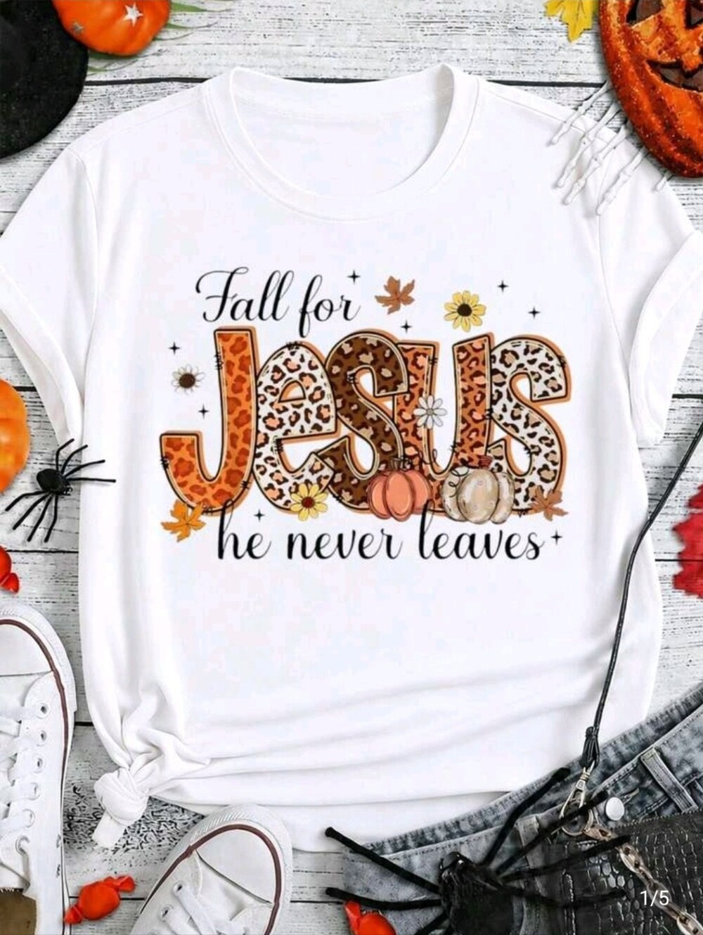 White Kids "Fall for Jesus He Never Leaves" Graphic Tee